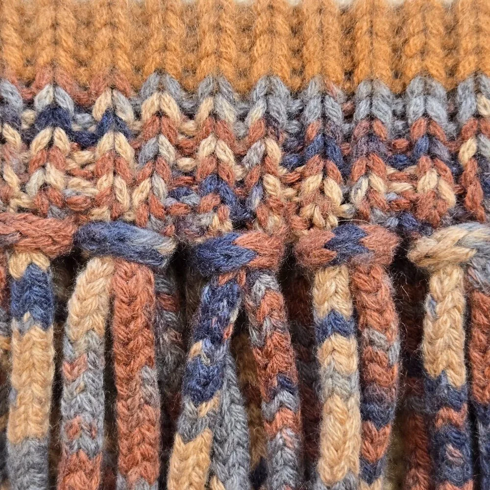 360 Cashmere Striped Brown Knit Scarf